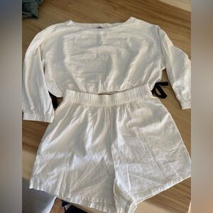 Zara White Two-Piece Linen Top and Shorts Set